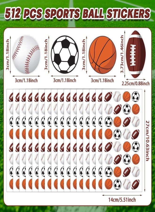 JULMELON 512Pcs Sports Stickers for Kids Classroom,Basketball Football Baseball Soccer Mixed Ball Stickers for Water Bottles Scrapbooking Sports Theme Party Supplies - Image 2